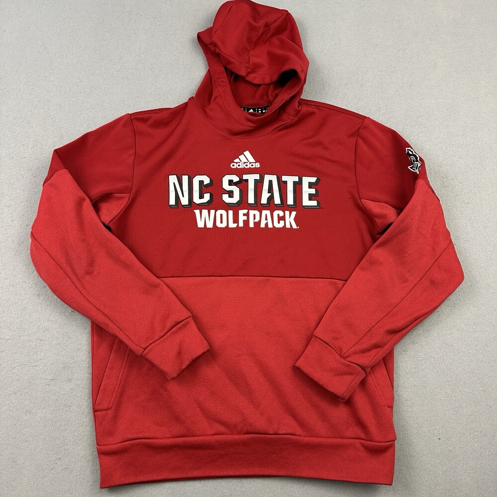 NC State Wolfpack Hoodie Men Mediu Red Adidas Pullover Sweatshirt Pockets NCAA *